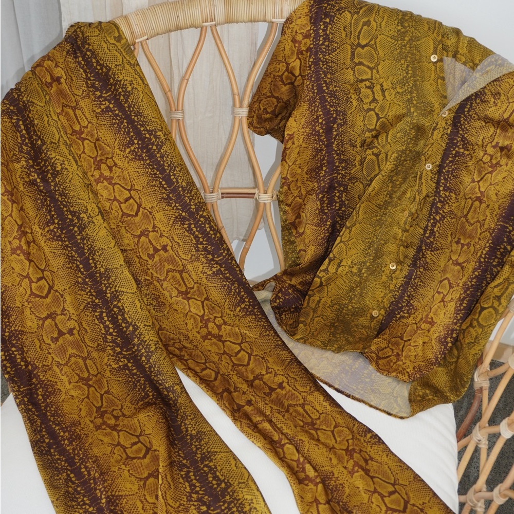 SILK LAUNDRY : Snake Print Two piece set in Brown and Gold, 100 % silk
